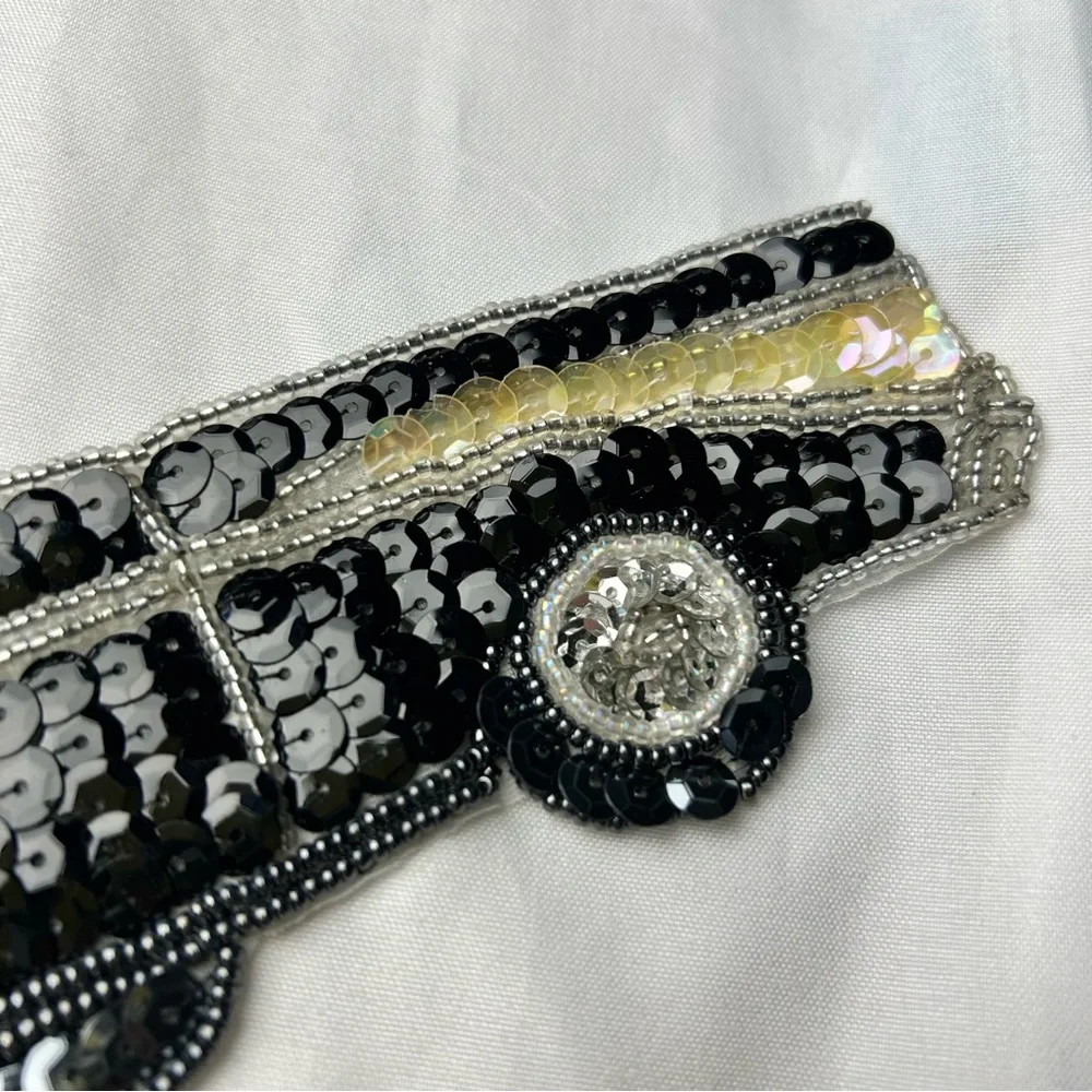 Vintage sequins black Chevy appliqué patch with beads New